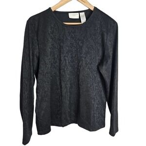 Liz Claiborne Blouse Womens Large Black Floral Y2K Stretchy Long Sleeve Top